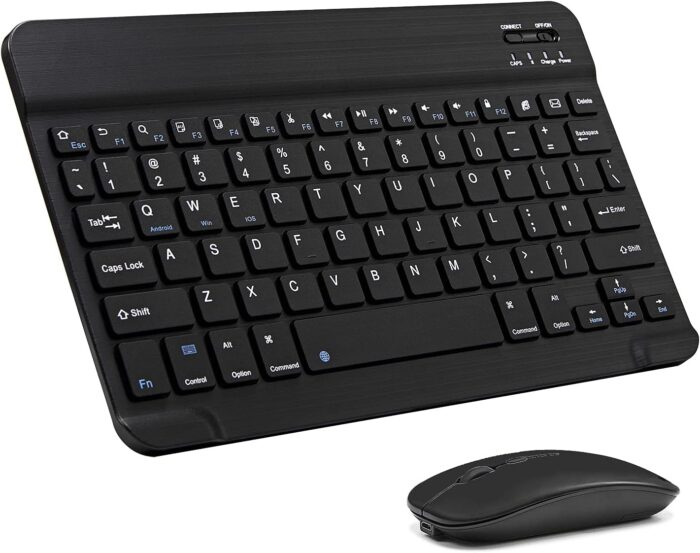 Xukinroy Ultra-Slim Bluetooth Keyboard and Mouse Combo Rechargeable Portable Wireless Keyboard Mouse Set for Apple iPad iPhone iOS 13 and Above Samsung Tablet Phone Smartphone Android Windows (Black)
