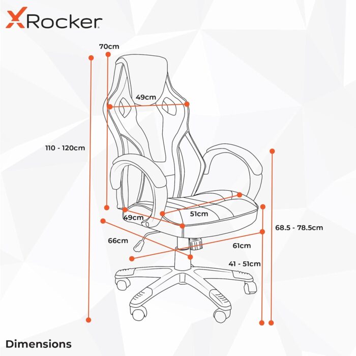 X-Rocker Maverick Gaming Chair, Ergonomic Home Mid-Back PC Office Desk Chair, PU Leather, Height Adjustable Swivel Base with Lumbar Support Curve, Black and Red - Image 2