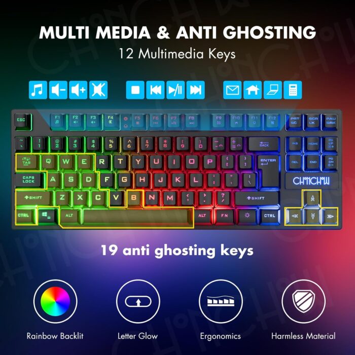 CHONCHOW Wireless Gaming Keyboard and Mouse Combo, Rechargeable 87 Key LED Light Up Keyboard Ergonomic Cordless Gaming Mouse combo Backlit Wireless set for Xbox PS4 PS4 PC Laptop (local, black set) - Image 3
