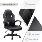 Furmax Office Desk Leather Gaming, High Back Ergonomic Adjustable Racing Task Swivel Executive Computer Chair Headrest and Lumbar Support (Black) - Image 4