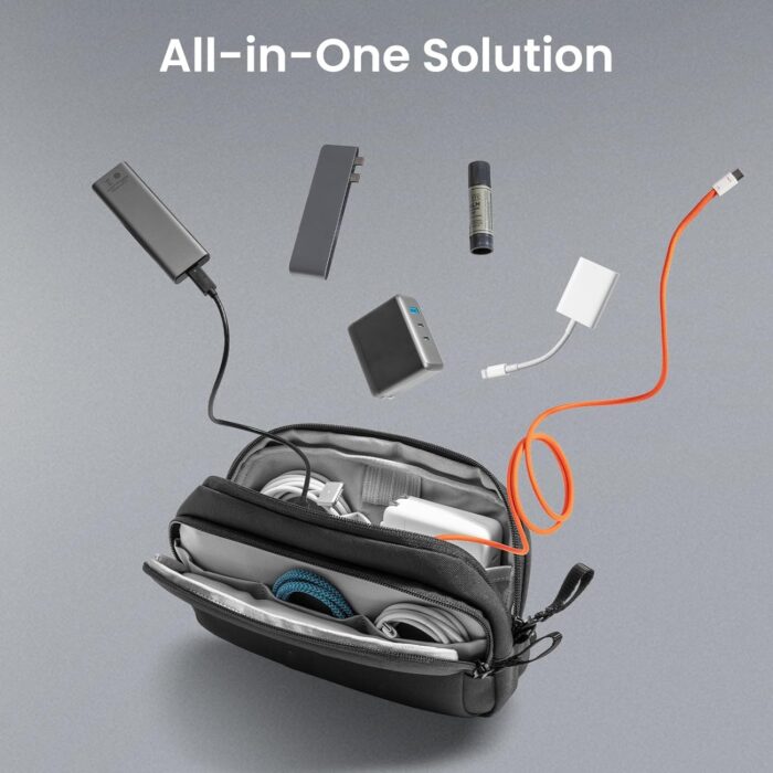 Electronic Organizer Travel Case | Water-Resistant Dual Compartment Cable Storage Bag for Charger, Cord, Phone, Hard Drive, Power Bank & Accessories | Travel Essentials (Black) - Image 2