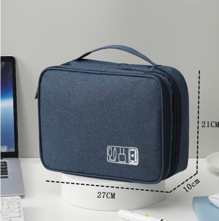 Electronics Organizer Bag, Waterproof Portable Travel Case for Cables Chargers Accessories, Multi-Purpose Digital Storage Pouch, Large Capacity, Navy, 1PCS - Image 2