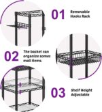 Solerconm Dumbbell Rack with 3-Tier Shelf, Yoga Mat Storage, Metal Home Gym Workout Equipment Storage Organizer with Hooks & Wheels (Black, 43 x 29 x 120 CM) - Image 5