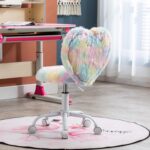 DM Furniture Cute Fuzzy Kids Chair Comfy Study Desk Chair Furry Studing Computer Task Chair Faux Fur Swivel Vanity Chair for Girls Bedroom, Multi-Color - Image 6