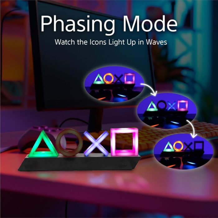 PATHEA Paladone Playstation Icons Light with 3 Light Modes - Music Reactive Game Room Lighting (PS4), Multi-Colour - Image 5
