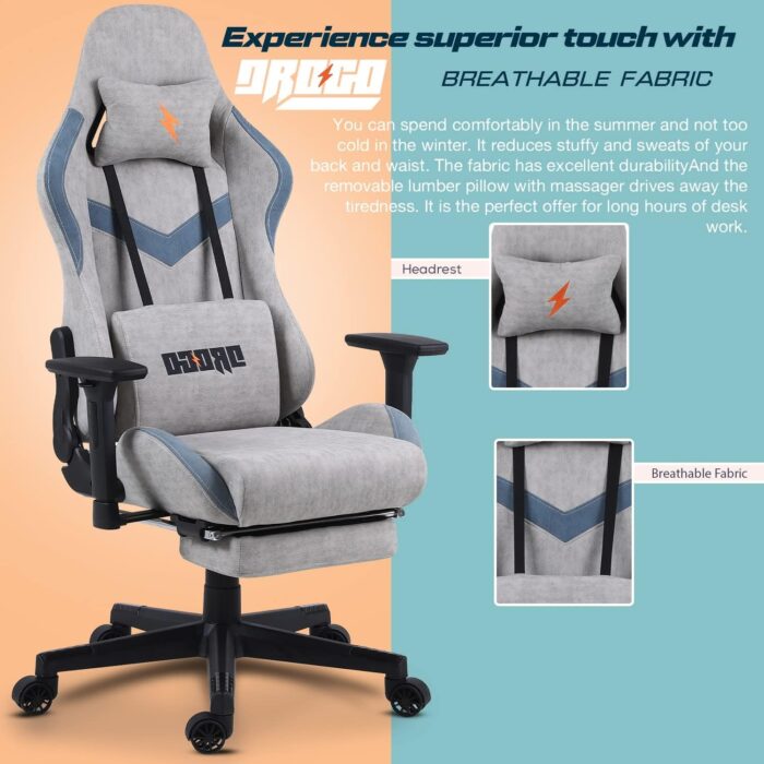 BAYBEE Drogo Multi-Purpose Ergonomic Gaming Chair with 7 Way adjustable Seat with 3D Armrest, Fabric, Head & USB Massager Lumbar Pillow, Office Desk Chair with Full Recliner Back & Footrest(Grey) - Image 5