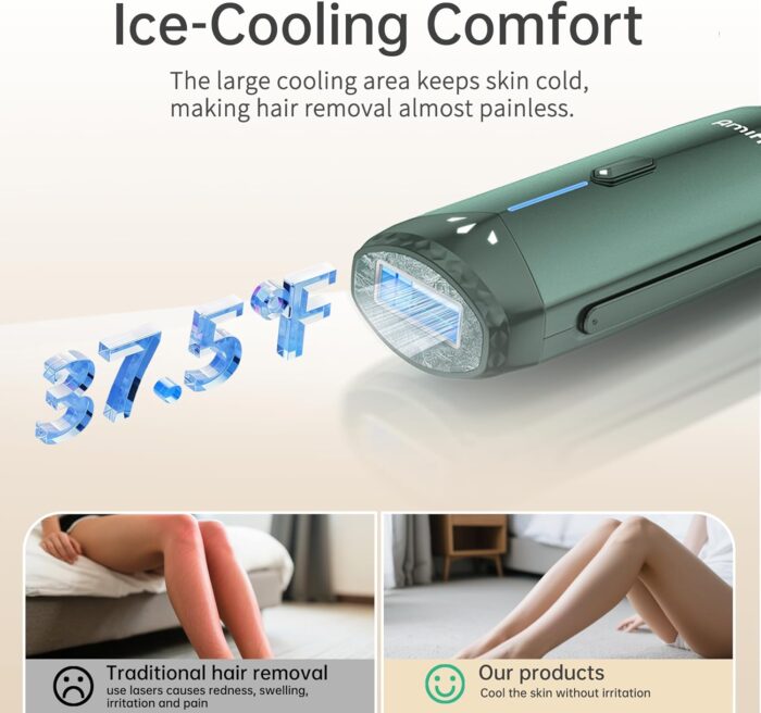 Amifiy Ice Cooling IPL Home Use Hair Removal Device, Laser Hair Removal Machine Painless Epilator for Women Men, 3 Energy Levels & 2 Modes, Face Body Use with Razor & Glasses - Image 2