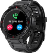 EIGIIS Military Smart Watch Men Outdoor Waterproof Tactical Smart Watch Bluetooth Talk Speaker 1.3 Inch HD Touch Screen Fitness Tracker Compatible with iPhone Samsung (Black)