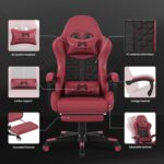 Gamtimer Gaming Chair, Ergonomic Computer Chair with Footrest and Lumbar Support, Breathable PU Leather, Large Gaming Chair, Height-Adjustable 360 Degree Swivel Chair (Pink) - Image 4