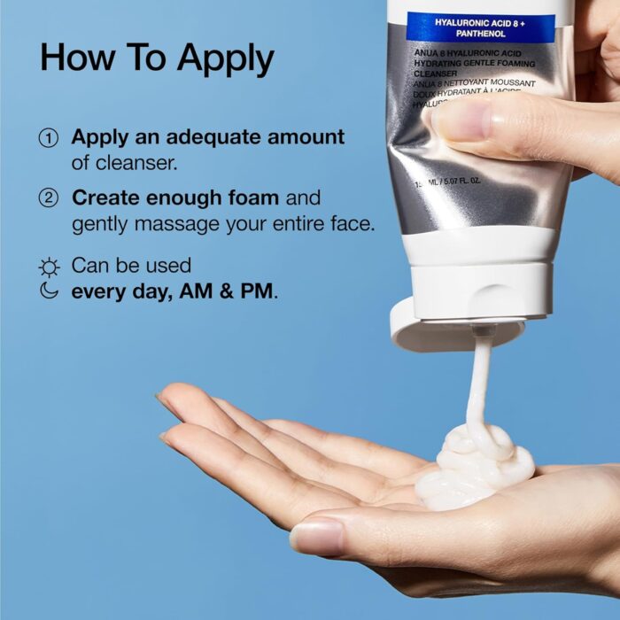ANUA Hydrating Gentle Foaming Cleanser, Hyaluronic Acid, Glycerin, Zinc, Panthenol, Korean Face Wash for Dry Skin, for Double Cleansing, Korean Skincare (150ml/5.07fl oz.) - Image 9