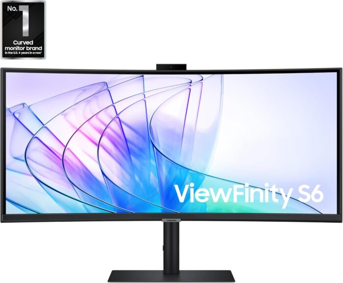 SAMSUNG 34” ViewFinity S65VC Series Ultrawide QHD Curved Monitor, Built-in FHD Camera, HDR10, 100Hz, 350 nit, USB- C, Adjustable Stand, Intelligent Eye Care, LS34C650VANXGO, Black - Image 2