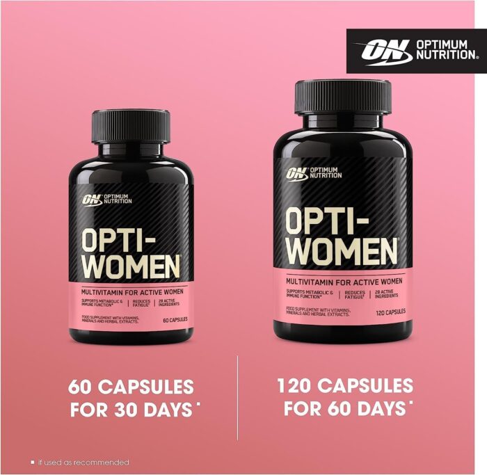 Optimum Nutrition (ON) Opti-Women, Vitamin C, Zinc and D for Immune Support Women's Daily Multivitamin Supplement Capsules with 23 Vitamins & Minerals/ 600 Mcgs Folic Acid/ 18 Mgs Iron - 120 Capsules - Image 3