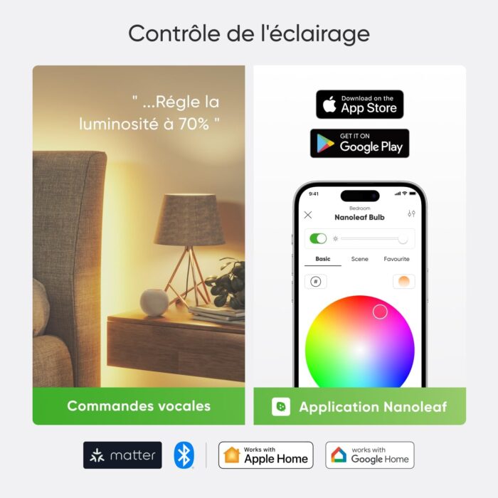 Nanoleaf Matter Essentials 2 Pack Wifi Smart LED Bulbs E27 Smart RGBW Smart Lights, Custom Timetables, App/Voice Control (Compatible with Alexa, Apple, Google), Living Room Office Gaming - Image 5