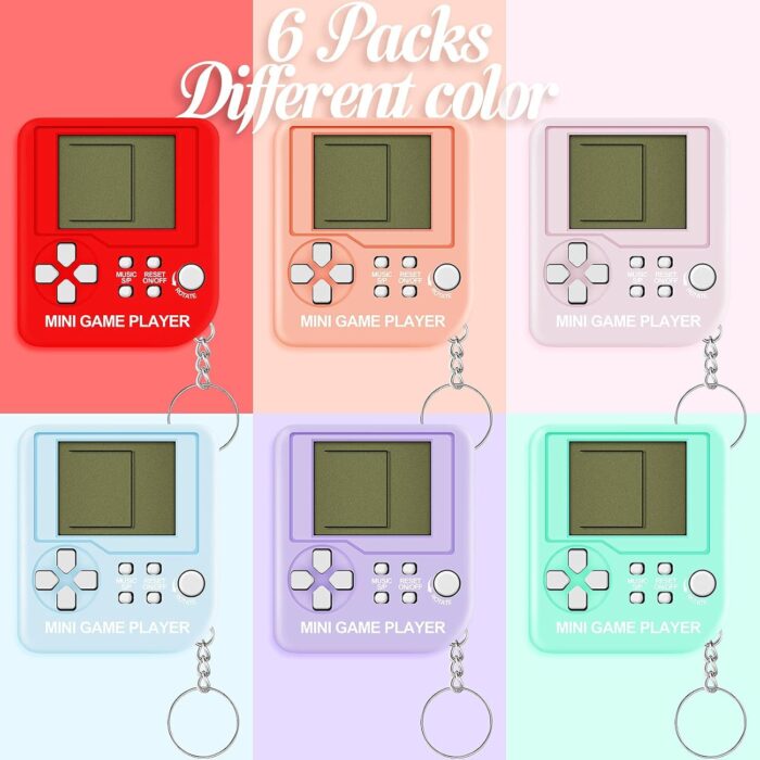 KASTWAVE Brick Game Console Keychain, 6 Pieces Video Game Party Favors Mini Brick Game Toy Keychain Game Console Birthday Festival Favor (Purple, Orange, Blue, Red, Green, Pink, Classic Style) - Image 3