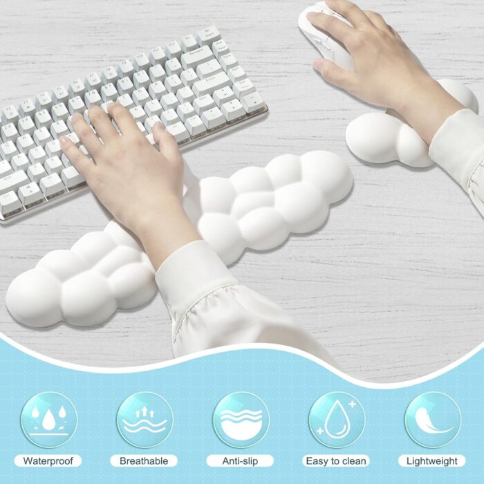Leolee Keyboard Cloud Wrist Rest & Mouse Wrist Rest Set, White Cloud Wrist Rest w/ Leather Surface Non-Slip Base Cloud Palm Rest Relieve Wrist & Arm Pain PC Gaming/Office/Computer/Laptop(CD001) - Image 2