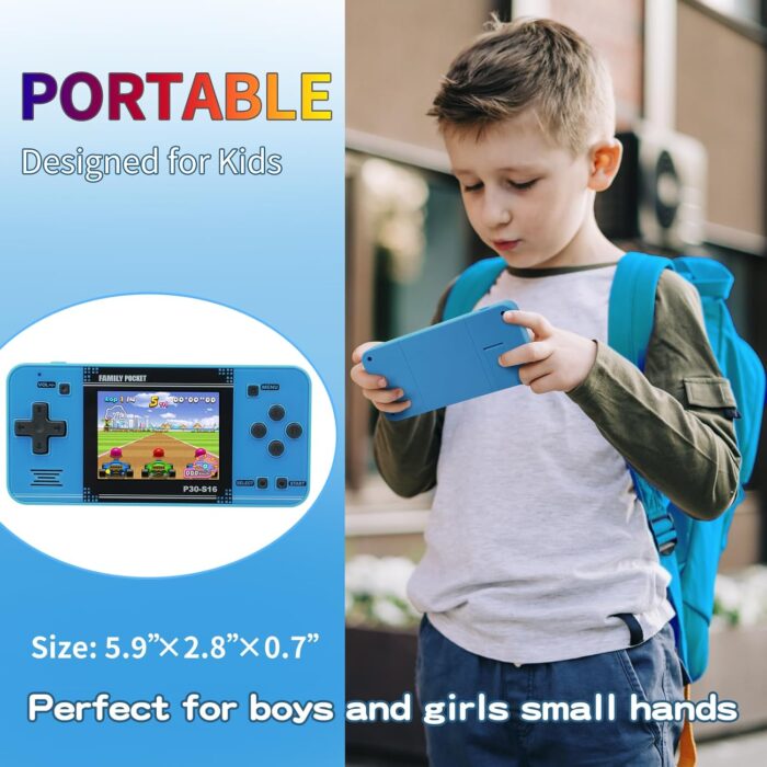 WELLST·G Handheld Game for Kids -Preloaded 220 Retro Video Games, Portable Gaming Player with Rechargeable Battery 3.0" LCD Screen, Mini Arcade Electronic Toy Gifts for Boys Girls (Blue) - Image 4