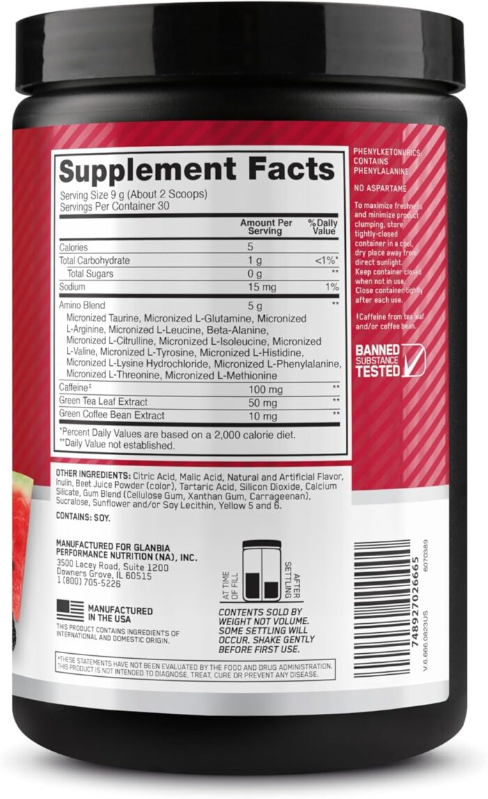 Optimum Nutrition (ON) Amino Energy - Pre Workout With Green Tea, Bcaa, Amino Acids, Keto Friendly, Green Coffee Extract, 0 Grams of Sugar, Anytime Energy Powder - Fruit Fusion, 270 G, 30 Servings - Image 2