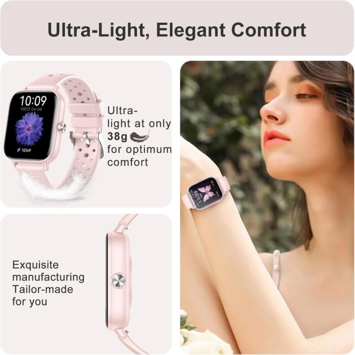 Smart Watch for Women(Answer/Make Call), 1.83" HD Touch Screen Fitness tracker with Heart Rate SpO2 Sleep Monitor,100+ Sport Modes, IP68 Waterproof Smartwatch compatible with iOS & Android, Pink - Image 4