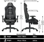 Efomao Ergonomic Gaming Chair with Footrest, Dark Grey Technical Fabric Computer Chair, Adjustable Height Office Seat with Headrest, Lumbar Support, 360° Swivel Video Gaming - Image 3