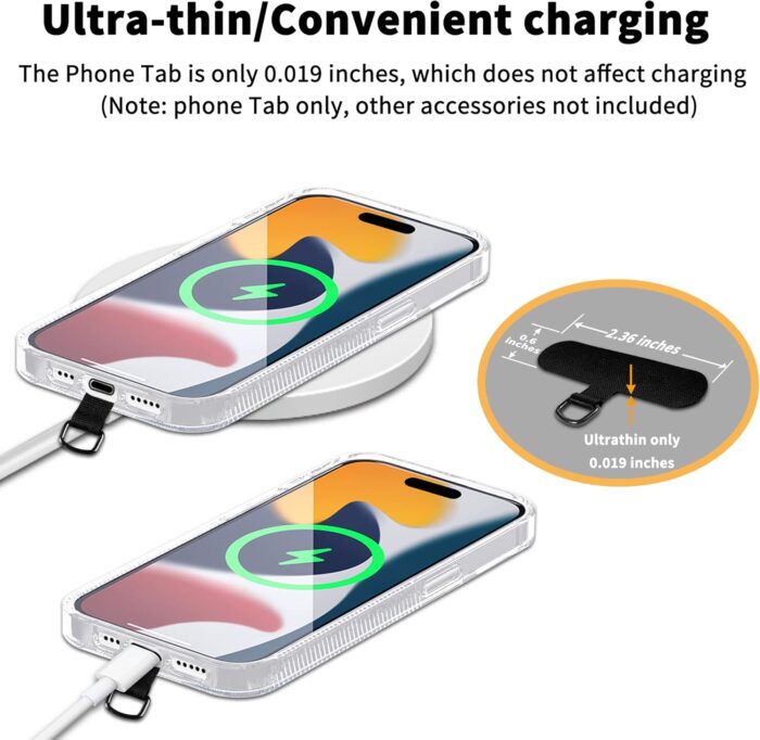 TACOMEGE Phone Tether Tab for iPhone, Cell Phone Lanyard Patch, Phone Strap Replacement Part for All Full Phone Cases (Black) - Image 3