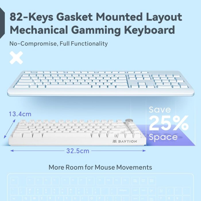 Baytion Mechanical Gaming Keyboard, 82 Keys 75% Compact Gaming Keyboard with Rainbow LED Backlit Wired Anti-Ghosting Mechanical Keyboard with Knob for Windows and Mac, White(Red Switches） - Image 4