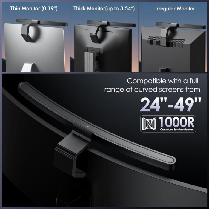 Quntis Curved Monitor Light Bar with Remote &Touch, Auto Adjustable Brightness and Colour Temperature Eye-Care USB Computer Lamp with Multifunction Shelf Screen Light Bar, No Glare Home Office Gaming - Image 2