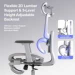 LarkLeaves Ergonomic Chair with Footrest, Office Chair with 3D Headrest, Desk Chair with Adjustable Backrest & 3D Armrest, Gaming Chair with Adaptive Lumbar Support, Mesh Backrest & Cushion, Grey - Image 6