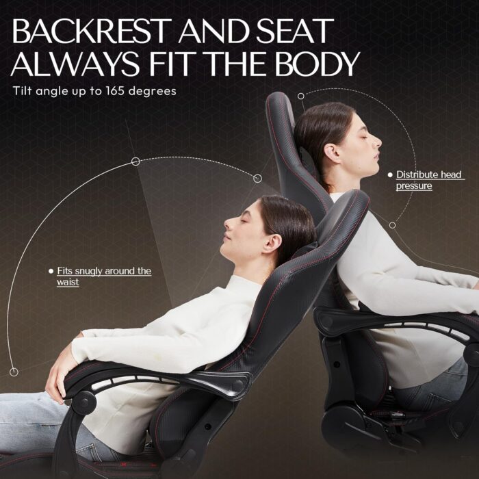 Dowinx Gaming Chair Office Chair PC Chair with Massage Lumbar Support, Racing Style PU Leather High Back Adjustable Swivel Task Chair with Footrest (Black) - Image 6