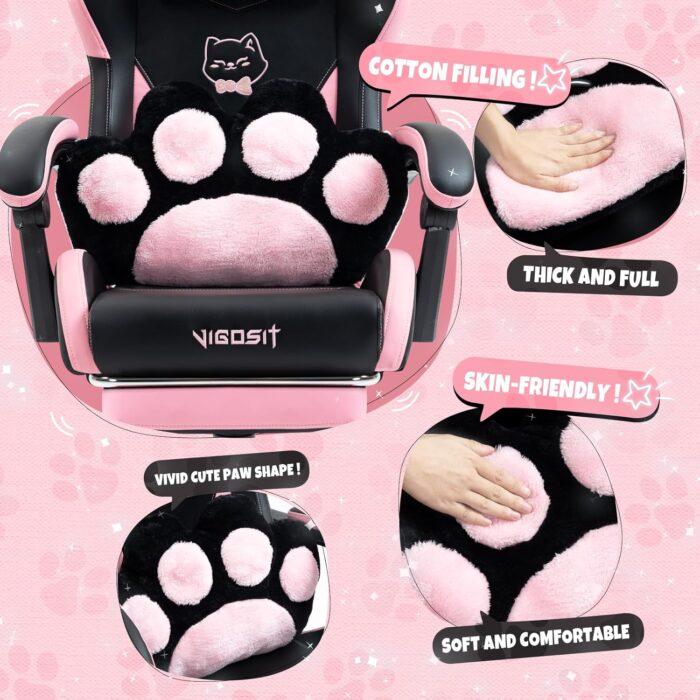 Vigosit Cat Ears PU Leather Gaming Chair Ergonomic Adjustable Office Desk Computer Chairs for Gamers Adults Kids 360 Degree Swivel Recliner 45in Height, Black Pink - Image 4