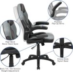 Flash Furniture X10 High-Back LeatherSoft Racing Style Gaming Chair with Flip-Up Arms, Ergonomic Padded Swivel Computer Chair, Gray/Black - Image 4