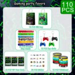 Video Game Party Favors for 12 Guests, 110pcs Games Party Gift Set Including Video Game Wristband Slap Bracelets Keychain Vip Pass Ticket Games Goodie Bags etc Gaming Party Favors - Image 2