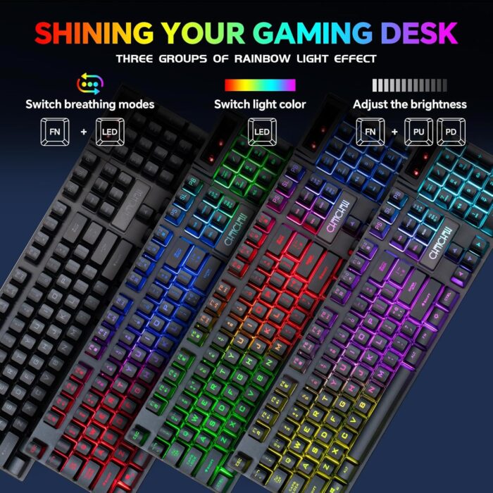 CHONCHOW USB Wireless Gaming Keyboard and Mouse Combo LED Backlit Ergonomic Mechanical Feeling Key 19 Keys Anti-ghost Rechargeable 2500mAh Battery,7D 3600DPI Mice for PC Gamer - Image 3
