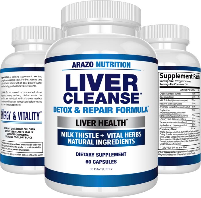 Liver Cleanse Detox & Repair Formula – 22 Herbs Support Supplement: Milk Thistle Extracts Silymarin, Beet, Artichoke, Dandelion, Chicory Root – Arazo Nutrition USA - Image 8