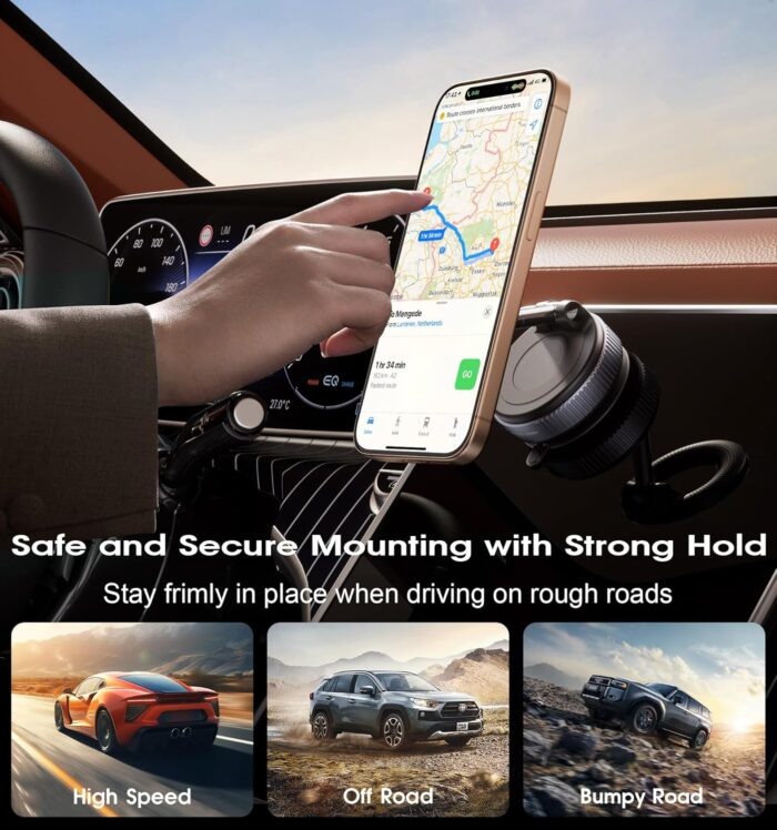 REOKILY Strong Magnetic Car Phone Holder for MagSafe, Ultra Vacuum Suction Cup Phone Mount 360° Cell Phone Holders for Your Car Accessories for iPhone 16 15 14 13 12 Android - Image 7