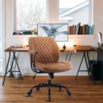 YFO Home Office Desk Chair Office Rubber Chair Casters Ergonomic Computer Chair with Lumbar Support Adjustable Height Rolling Swivel Chair Executive Task Armrests Chair， Brown Leather - Image 6