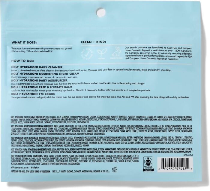 e.l.f. SKIN Jet Set Hydration Kit, Travel Friendly Hydrating Skincare Set, Face Cleanser, Balm, Moisturiser, Eye Cream and Night Cream, Vegan and Cruelty-Free - Image 4