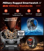 HIRREO Military Smart Watch for Men, 1.85'' HD Large Screen Smartwatch, Flashlight/IP68 Waterproof/800mAh/Pedometer/100+ Sports Fitness Tracker, Mens Smart Watches for Android iPhone Compatible - Image 5