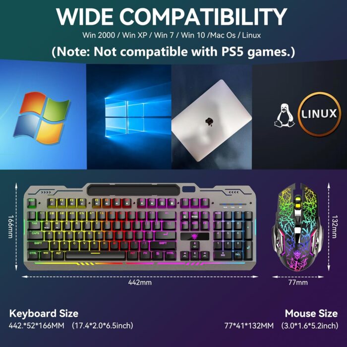 XISOGUU Wireless Gaming Keyboard and Mouse Combo, RGB Backlit Rechargeable 2000 mAh Battery, Mechanical Feel Anti-ghosting Keyboard + 6D 4800DPI Mice for PC Gamer - Image 6