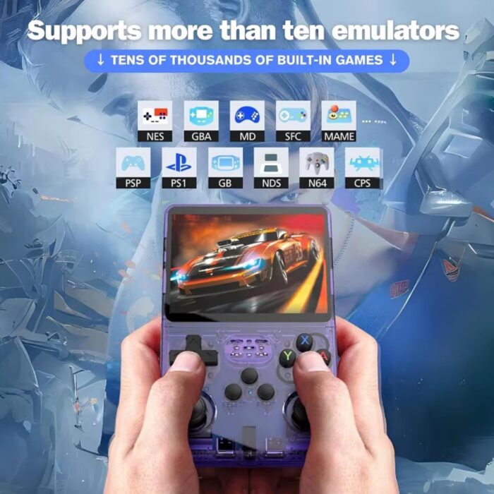 R36s Retro Handheld Game Console,3.5-in 640*480 IPS OCA HD MIPI Screen, 3200mAh OpenSource Linux System RK3326 and 1500 Games, Built-in 64GB TF Card Portable Video Gaming Console (Purple) - Image 2
