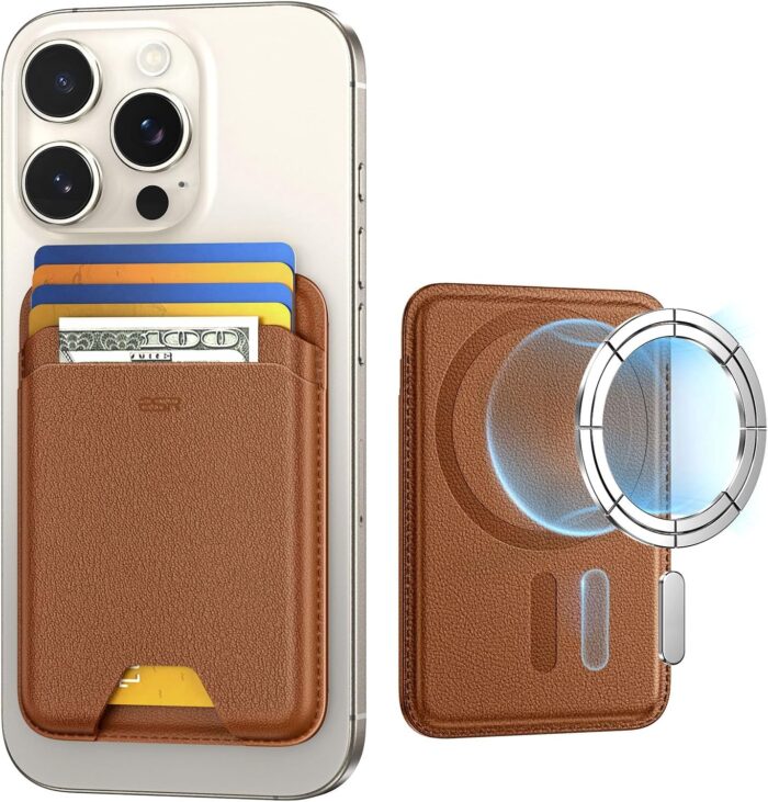ESR for MagSafe Wallet, 5-Card Holder, Magnetic Wallet for iPhone, RFID Blocking, with 3,200 g Magnetic Strength, Vegan Leather, Slim for iPhone 16/15/14/13/12 Series, Not for 13/12 Mini, Brown