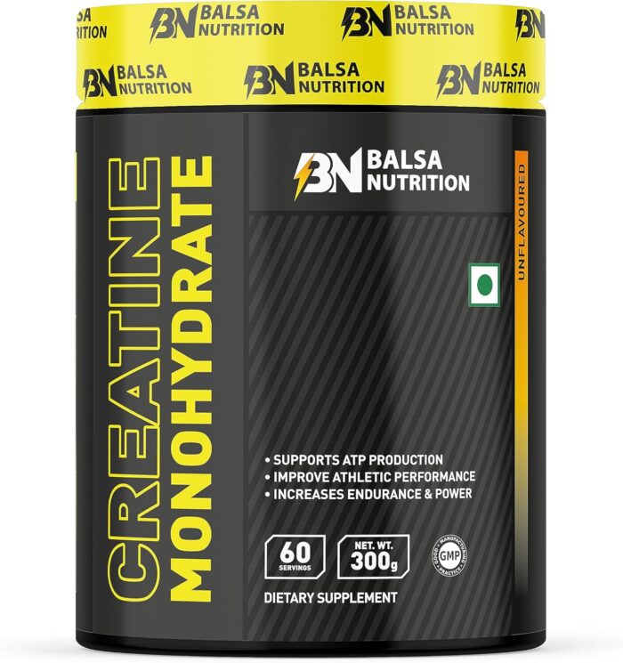 Balsa Nutrition Creatine Monohydrate Powder- 300g, 5g Per Serving (Unflavored) | Supports Muscle Strength, Workout & Performance Recovery, Produce Energy, Immune Booster | Non- GMO