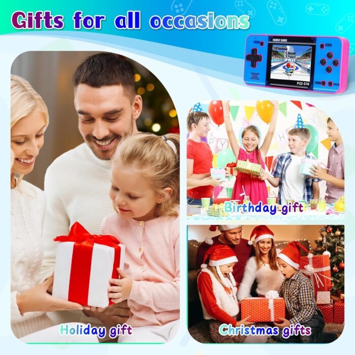 Handheld Game for Kids ，Built-in 220 32-bit Video Games, 3.0” IPS Screen, Rechargeable Portable Game , Travel Mini Arcade Electronic Toys Gift for Boys and Girls (Pink+Blue) - Image 7