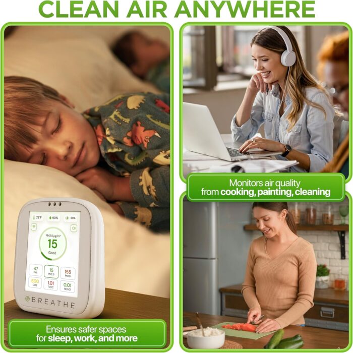 BREATHE Airmonitor Plus: Smart Air Quality Monitor Indoor - 8-in-1 CO2 Meter, Formaldehyde Detector, VOC Meter, PM1/2.5/10, Temperature & Humidity - Air Quality Tester for Home with App - Image 6
