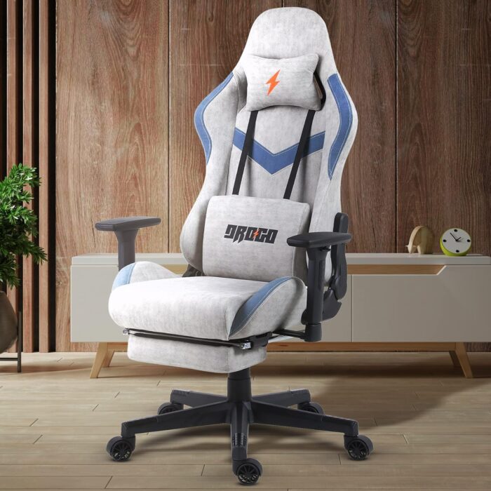 BAYBEE Drogo Multi-Purpose Ergonomic Gaming Chair with 7 Way adjustable Seat with 3D Armrest, Fabric, Head & USB Massager Lumbar Pillow, Office Desk Chair with Full Recliner Back & Footrest(Grey) - Image 9
