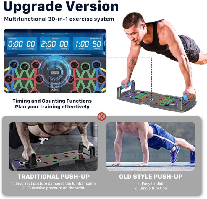 30-in-1 Push Up Board, Multi-Function Portable Gym Equipment with Pull-Up Bar Handles, Foldable Strength Training Stands, Professional Fitness Equipment for Chest, Arm, and Muscle Workouts - Image 3