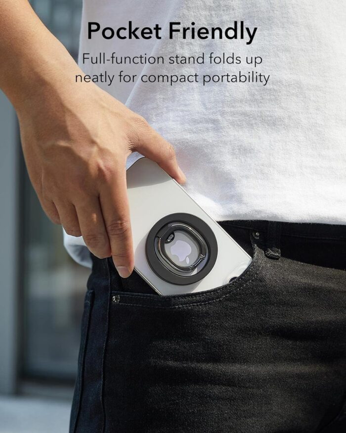 ESR Magnetic Phone Ring Holder, HaloLock Stand Designed for MagSafe, Magnetic Ring Holder with Adjustable Kickstand, Magnetic Phone Grip, Magnetic Accessories for iPhone 16/15/14/13/12 Series, Black - Image 7