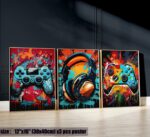 TERRIFI Gaming Wall Art, Retro Video Game Watercolor Posters, Cool Colorful Neon Gamepad Canvas Painting Prints for Boys Room, Kids Game Room, Bedroom Home Decoration, 12x16in, Unframed, 3Pcs - Image 5