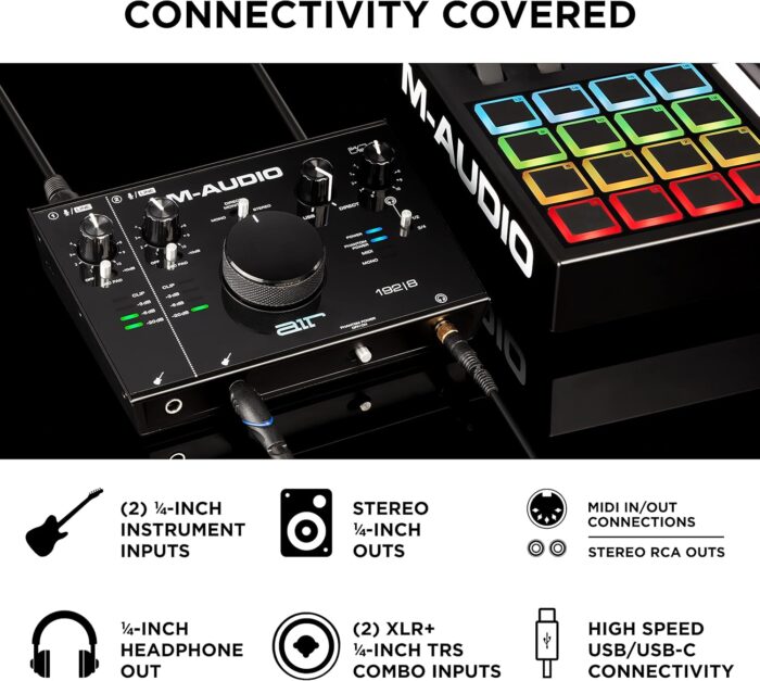 M-Audio AIR 192|8-2-In 4-Out USB Audio/MIDI Interface with Recording Software from Pro-Tools & Ableton Live, Plus Studio-Grade FX Instruments - Image 3