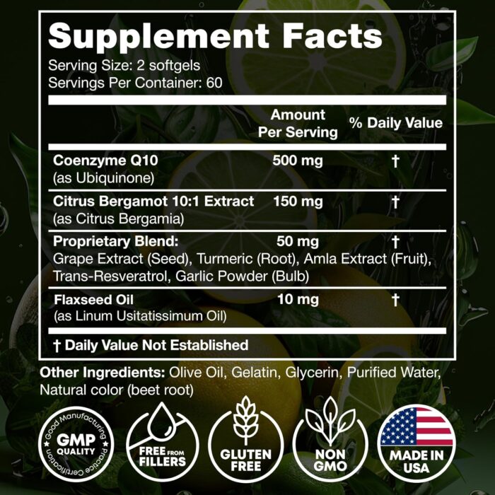 JOYLI Nutrition High Absorption CoQ10 500MG - Co Q 10 Supplement 120 Softgels for Heart Health&Energy Production - Enhanced CoQ10 Supplements with Coenzyme Q10 - Alternative to coq10 400mg softgels - Image 3