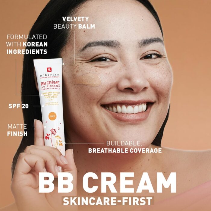 Erborian BB Cream with Ginseng, Tan (Dore) - Lightweight Buildable Coverage with SPF & Ultra-Soft Matte Finish Minimizes Pores, Blemishes & Imperfections - Korean Face Makeup & Skincare - 1.5 Oz - Image 2